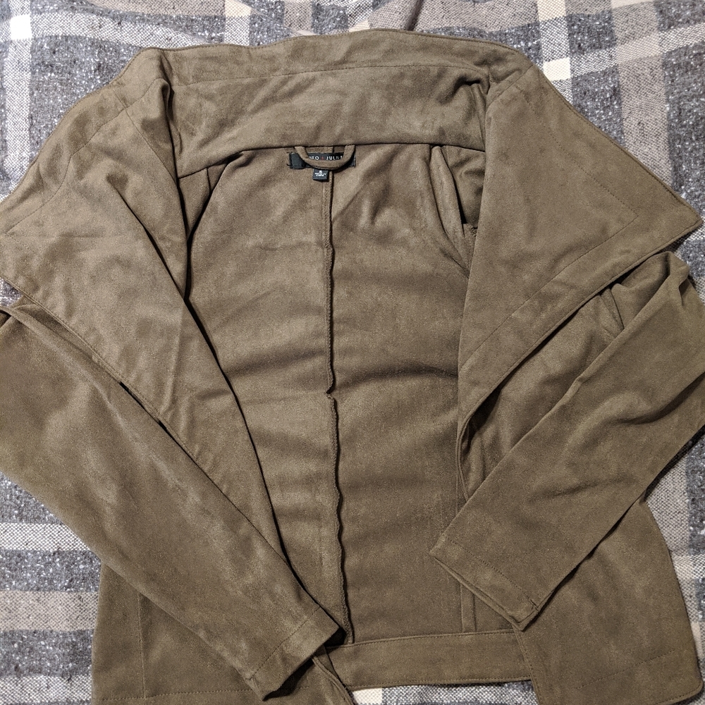 Romeo + Juliet Summer Moto Jacket Olive Green Brushed Faux Suede sz S
